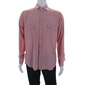 Ari Mens Striped Button Down Dress Shirt Red White Cotton Size 16.5 42